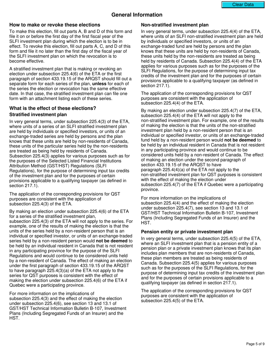 Form RC7210 Elections or Revocation of the Elections to Have Certain Provisions in Section 225.4 of the ETA Not Apply to a Selected Listed Financial Institution for Gst / Hst and Qst Purposes or Only for Qst Purposes - Canada, Page 5