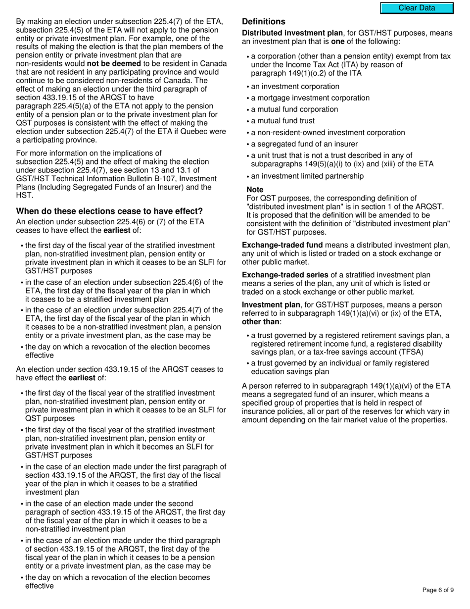 Form RC7210 Elections or Revocation of the Elections to Have Certain Provisions in Section 225.4 of the ETA Not Apply to a Selected Listed Financial Institution for Gst / Hst and Qst Purposes or Only for Qst Purposes - Canada, Page 6