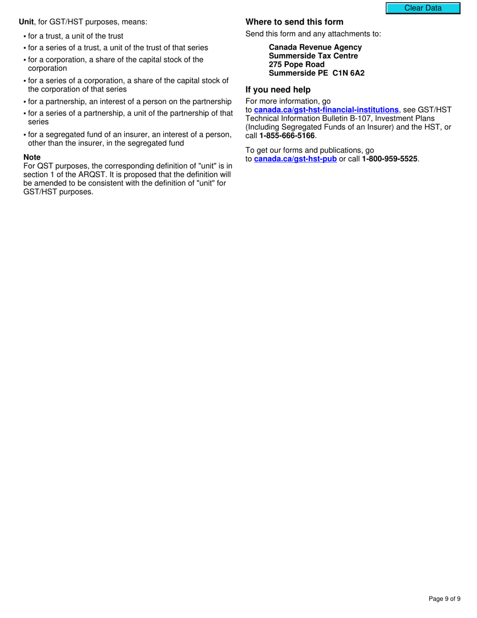 Form RC7210 Elections or Revocation of the Elections to Have Certain Provisions in Section 225.4 of the ETA Not Apply to a Selected Listed Financial Institution for Gst / Hst and Qst Purposes or Only for Qst Purposes - Canada, Page 9