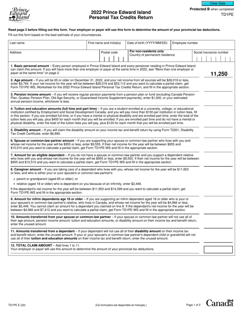 Form TD1PE 2022 Printable Pdf