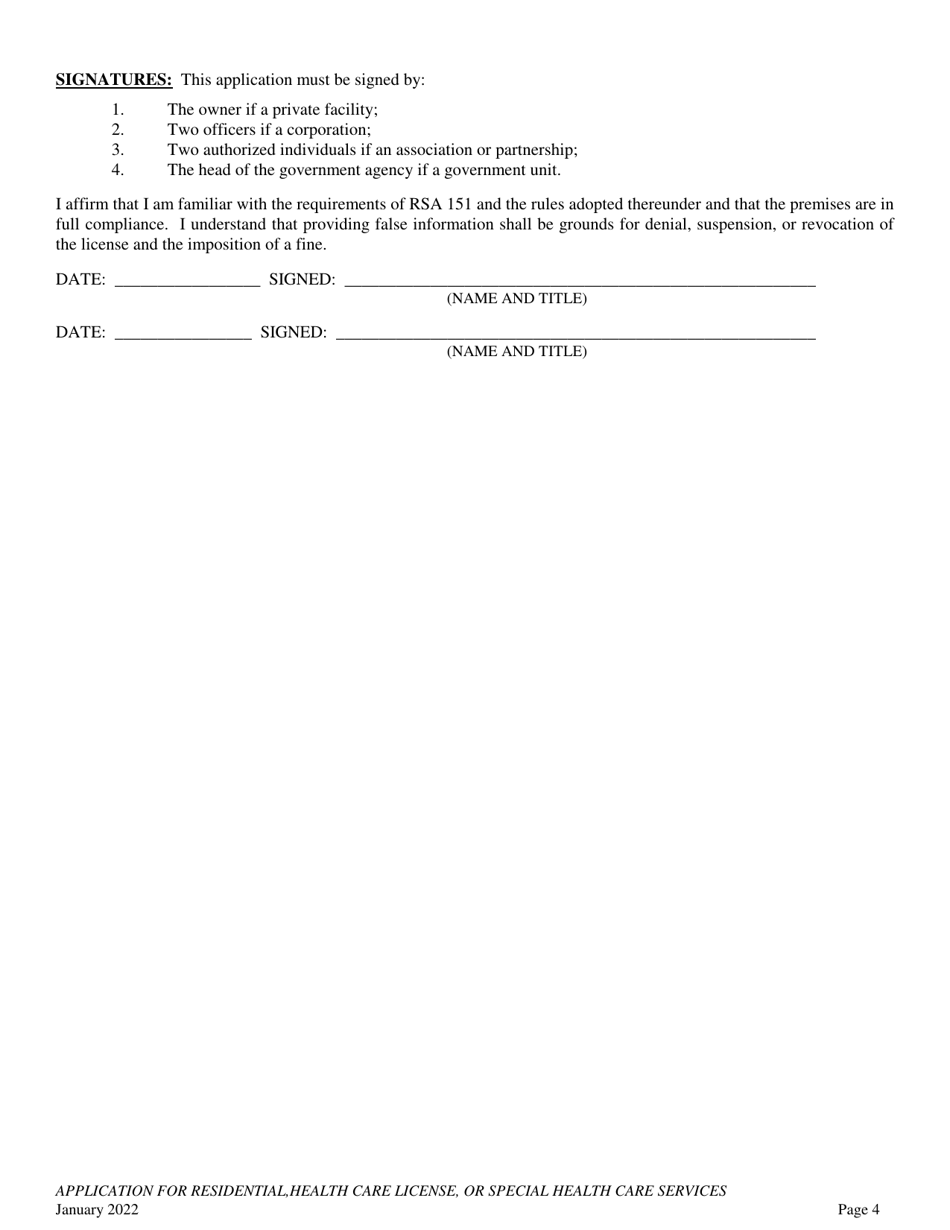 Health Facility Application (Initial or Renewal) - New Hampshire, Page 4