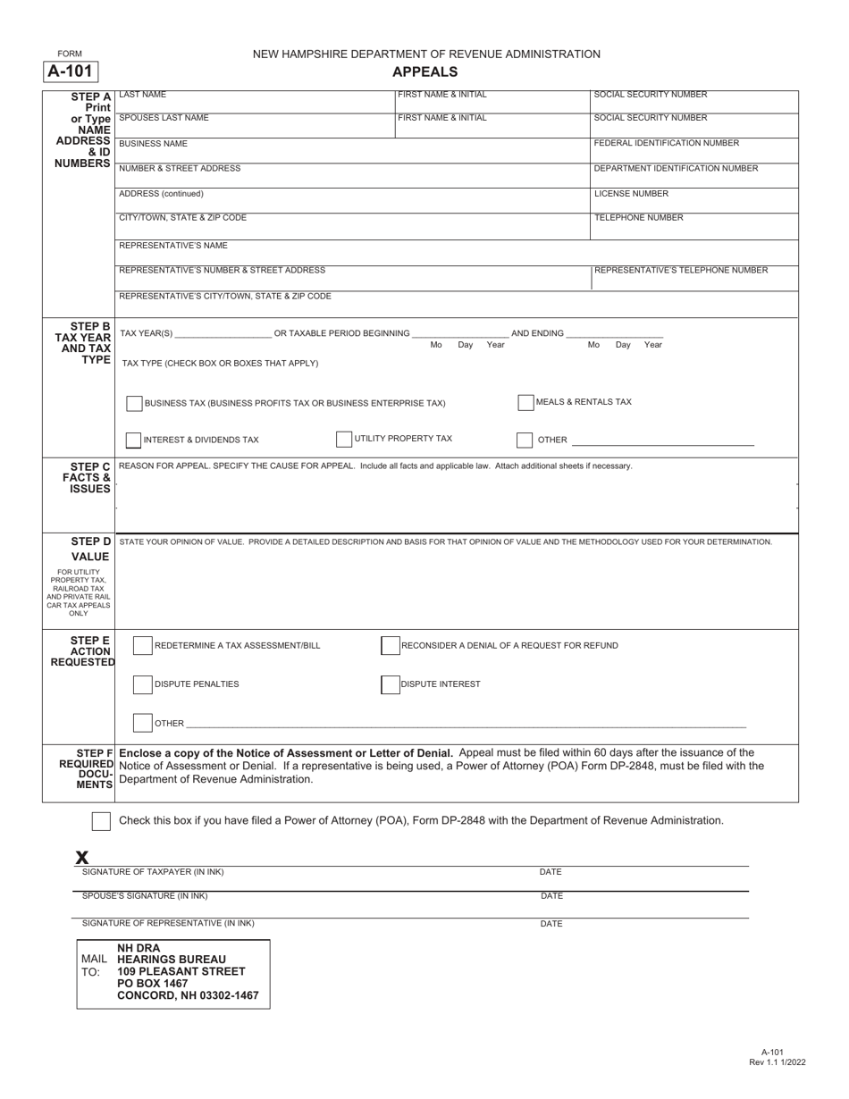 Form A-101 Appeals - New Hampshire, Page 1