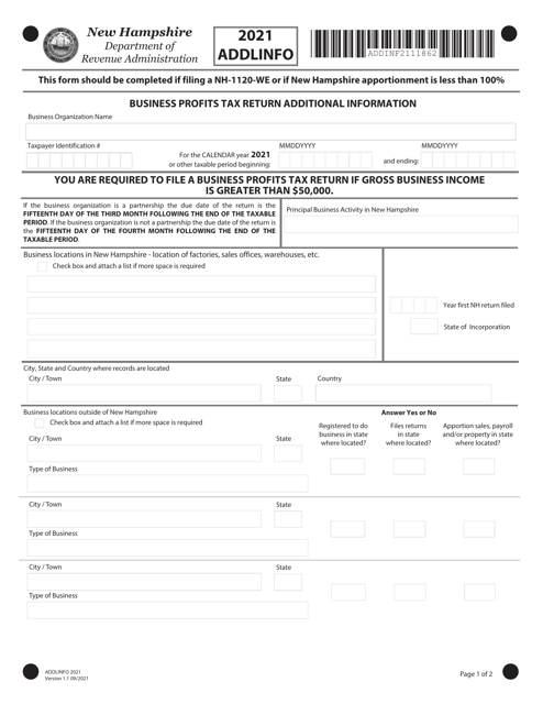 Form ADDLINFO 2021 Printable Pdf