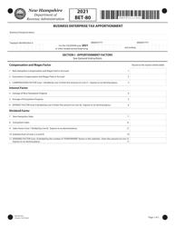 Form BET-80 Business Enterprise Tax Apportionment - New Hampshire