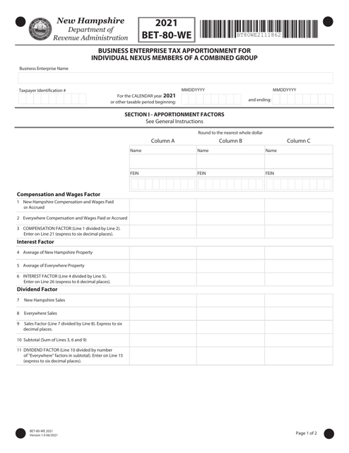 Form BET-80-WE 2021 Printable Pdf