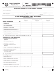 Form BET-80-WE Business Enterprise Tax Apportionment for Individual Nexus Members of a Combined Group - New Hampshire, Page 2
