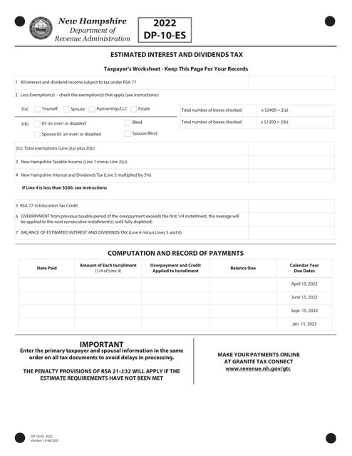 Form DP-10-ES 2022 Printable Pdf