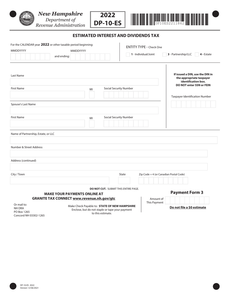 Form DP-10-ES Estimated Interest and Dividends Tax - New Hampshire, Page 4