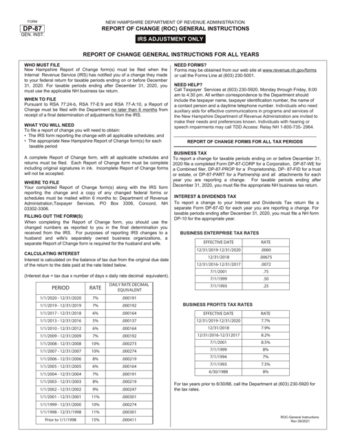 Form DP-87 Report of Change (Roc) General Instructions - New Hampshire