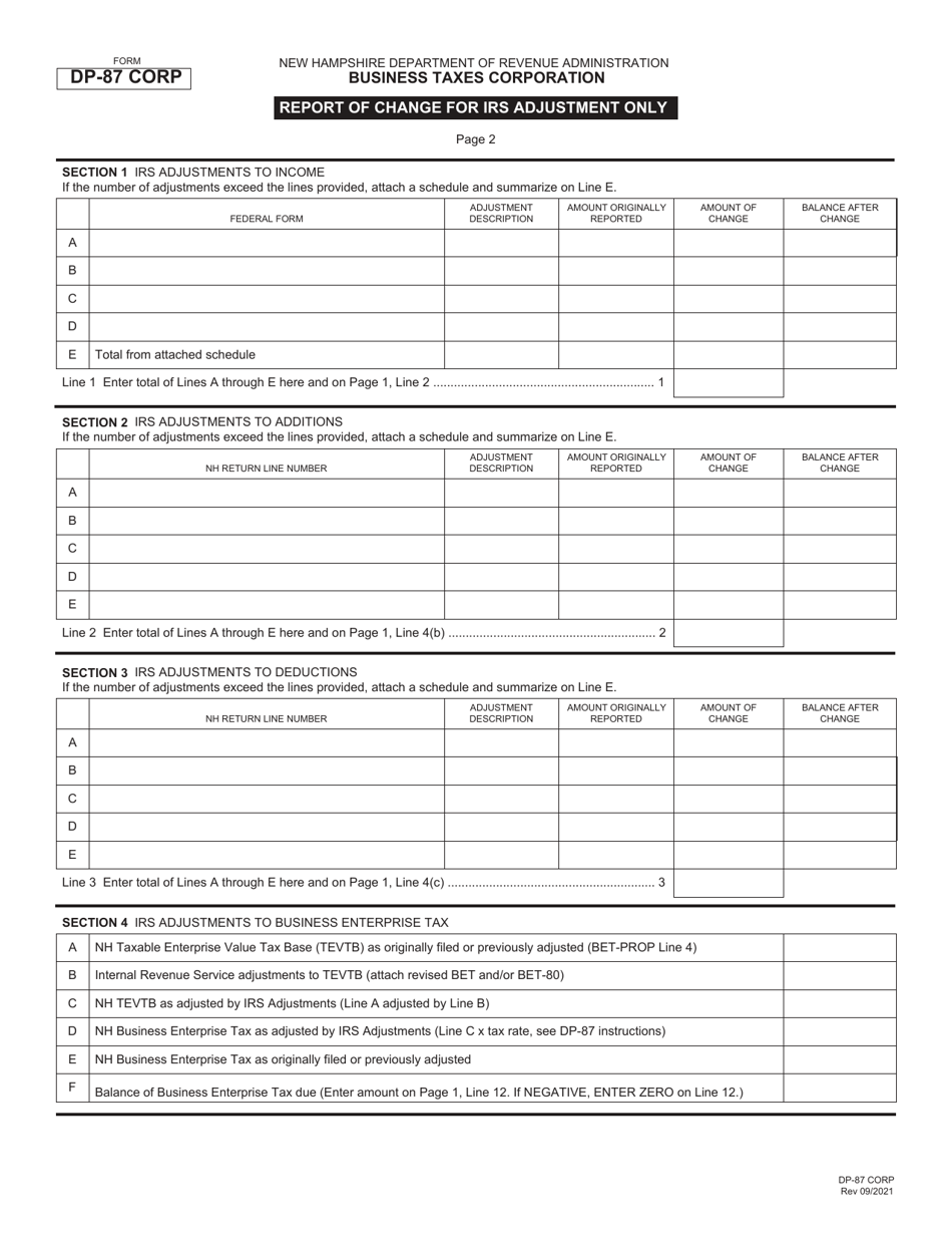 Form DP-87 CORP Download Fillable PDF or Fill Online Report of Change ...