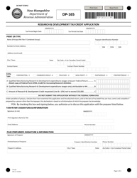 Form DP-165 Research &amp; Development Tax Credit Application - New Hampshire