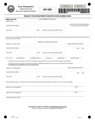 Form DP-200 Request for Department Identification Number (Din) - New Hampshire