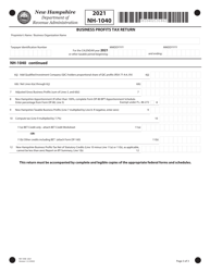 Form NH-1040 Proprietorship Business Profits Tax Return - New Hampshire, Page 3