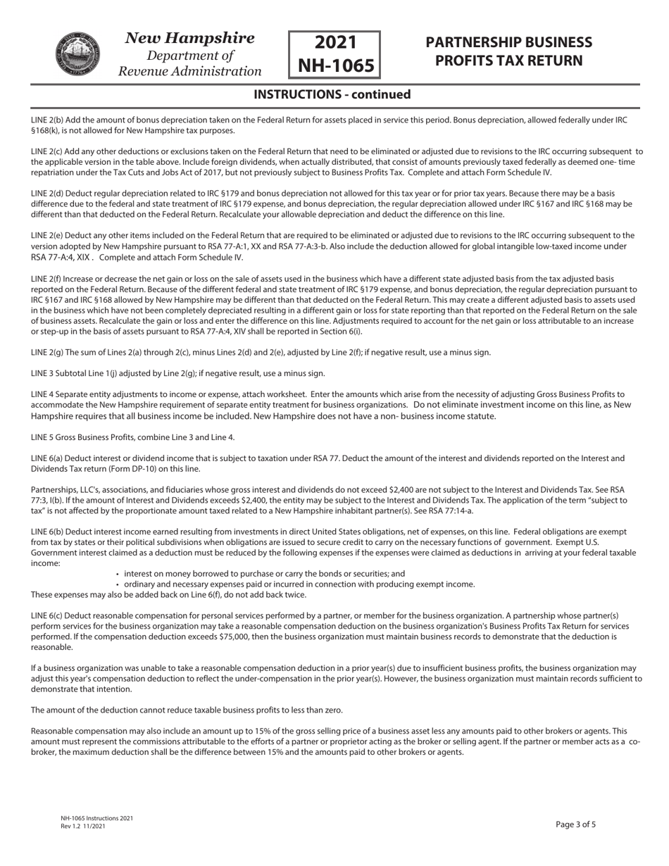 Instructions for Form NH-1065 Partnership Business Profits Tax Return - New Hampshire, Page 3
