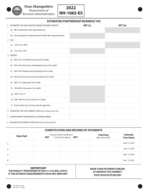 Form NH-1065-ES 2022 Printable Pdf