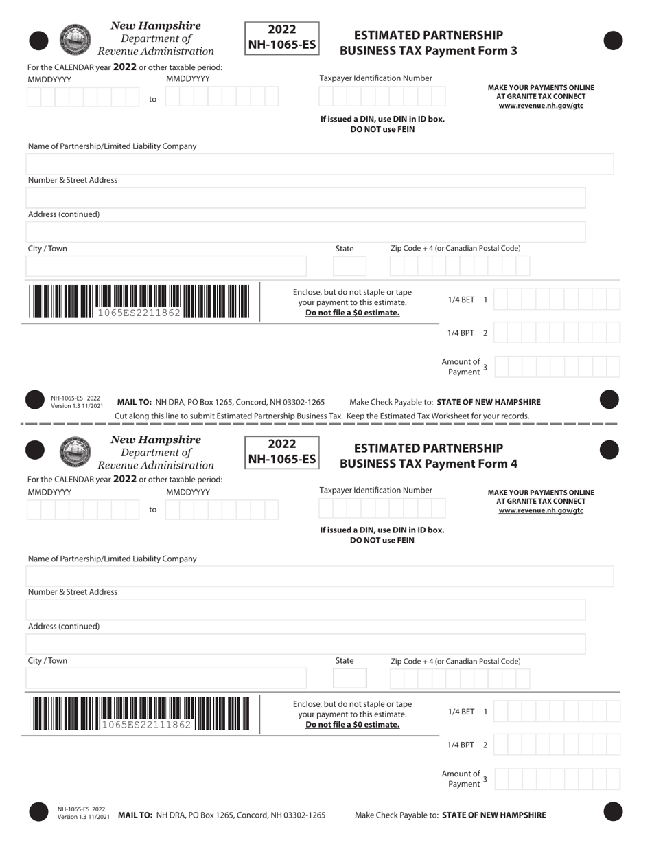 Form NH-1065-ES Estimated Partnership Business Tax - New Hampshire, Page 3