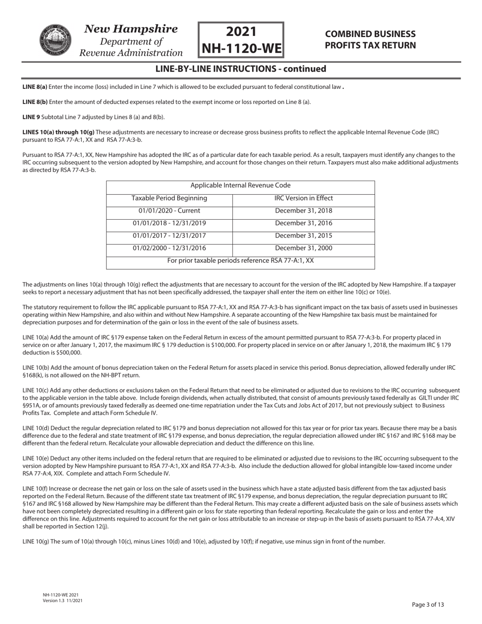 Instructions for Form NH-1120-WE Combined Business Profits Tax Return - New Hampshire, Page 3