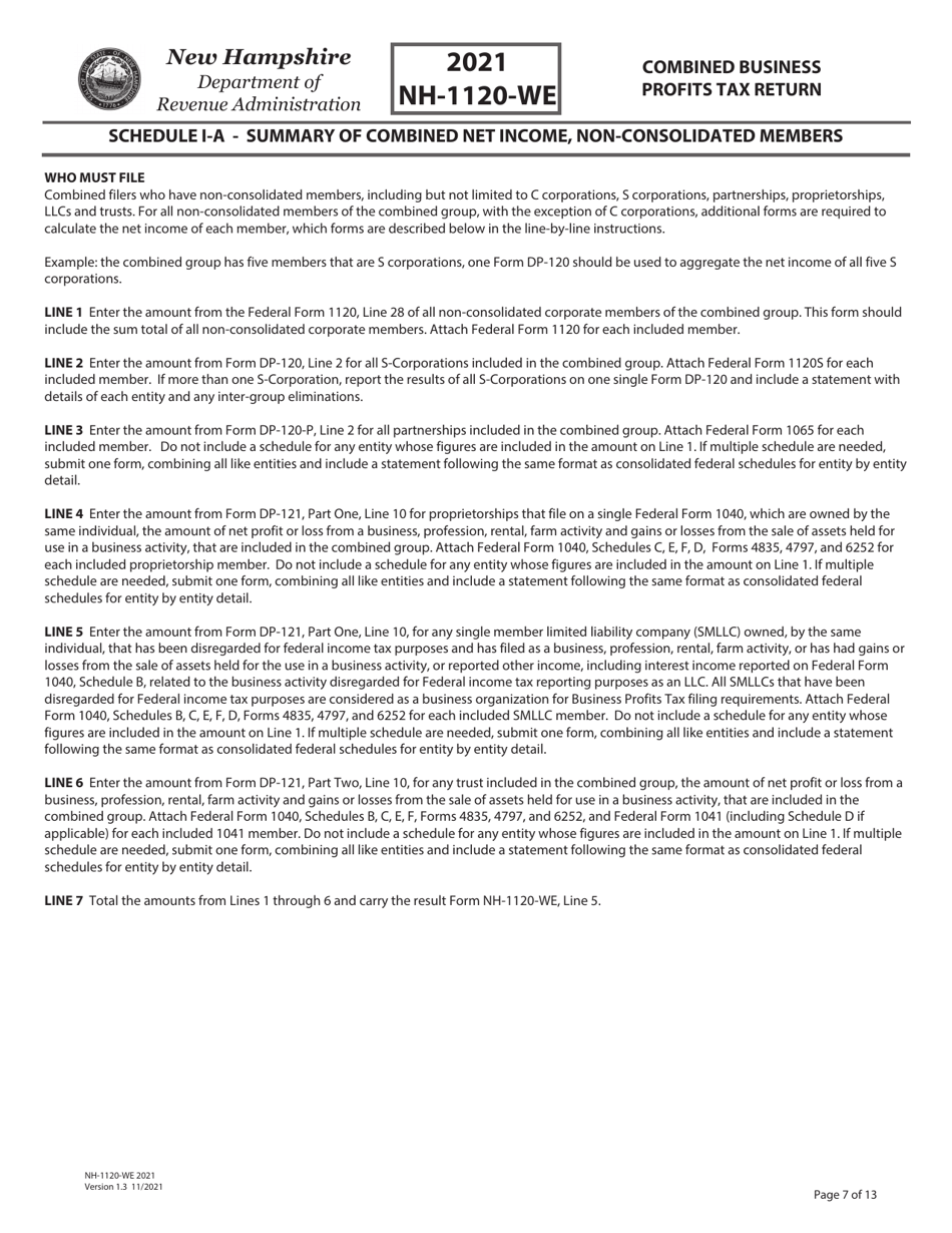 Instructions for Form NH-1120-WE Combined Business Profits Tax Return - New Hampshire, Page 7
