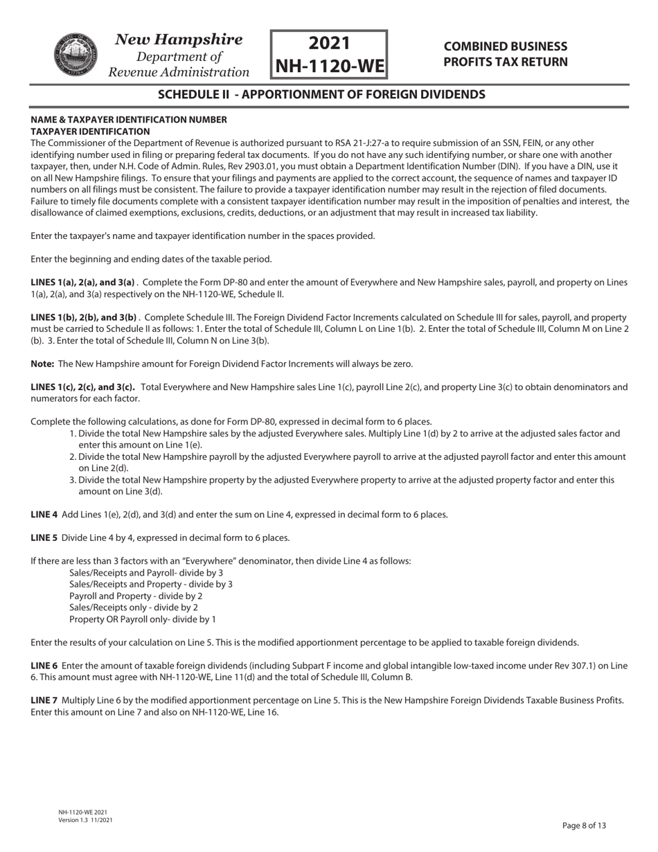 Instructions for Form NH-1120-WE Combined Business Profits Tax Return - New Hampshire, Page 8