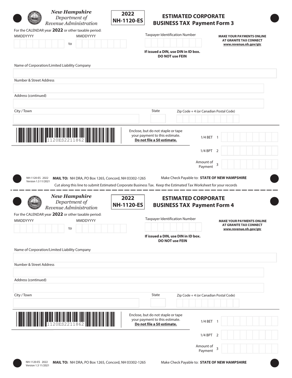 Form NH-1120-ES Estimated Corporate Business Tax - New Hampshire, Page 3