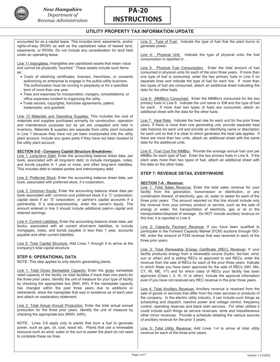 Instructions for Form PA-20 Utility Property Tax Information Update - New Hampshire, Page 3