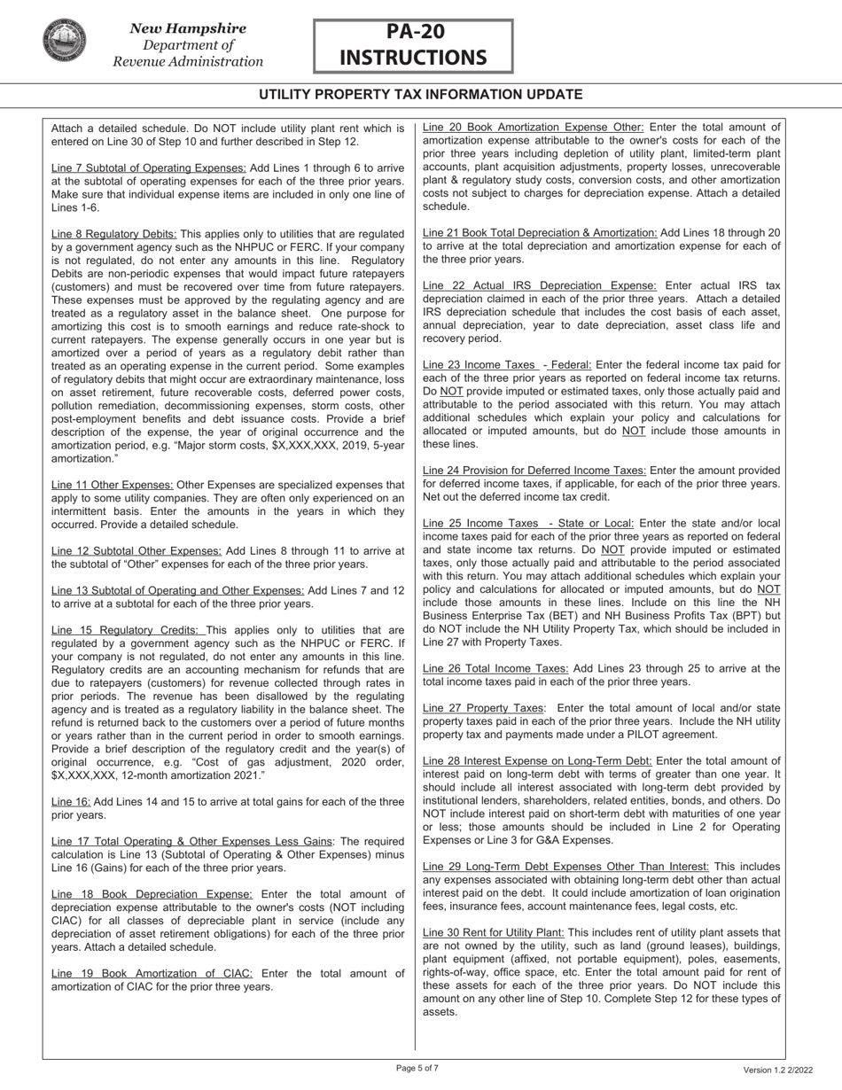 Instructions for Form PA-20 Utility Property Tax Information Update - New Hampshire, Page 5