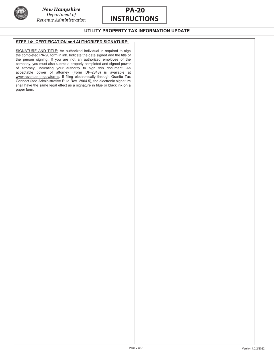 Instructions for Form PA-20 Utility Property Tax Information Update - New Hampshire, Page 7