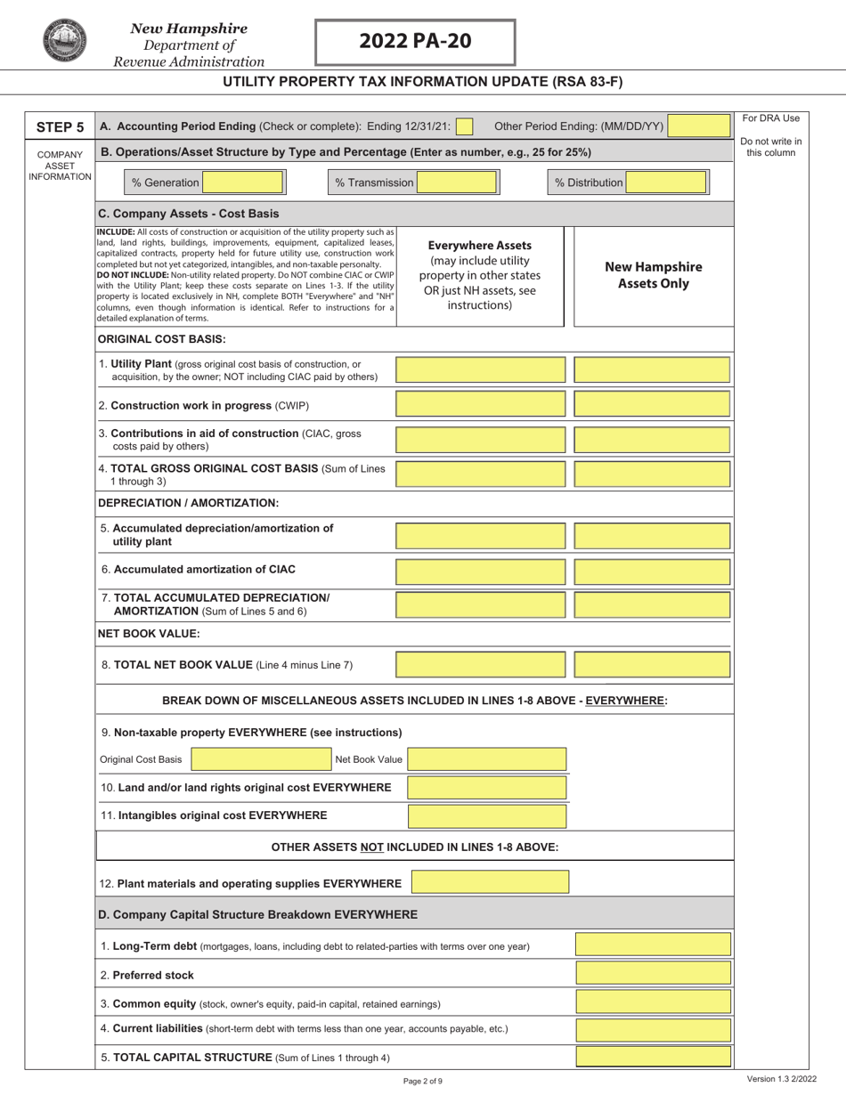 Form PA-20 Utility Property Tax Information Update (Rsa 83-f) - New Hampshire, Page 2