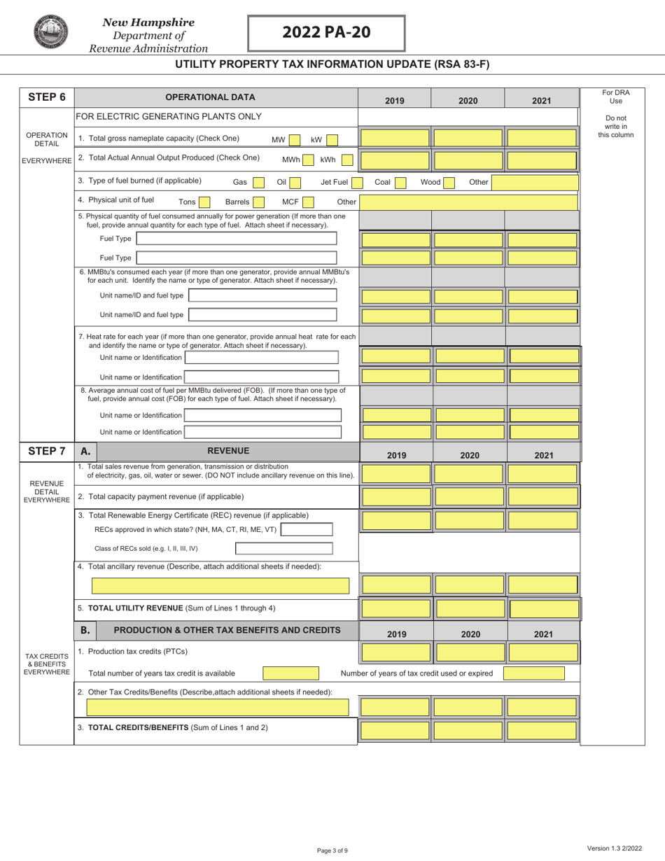 Form PA-20 Utility Property Tax Information Update (Rsa 83-f) - New Hampshire, Page 3
