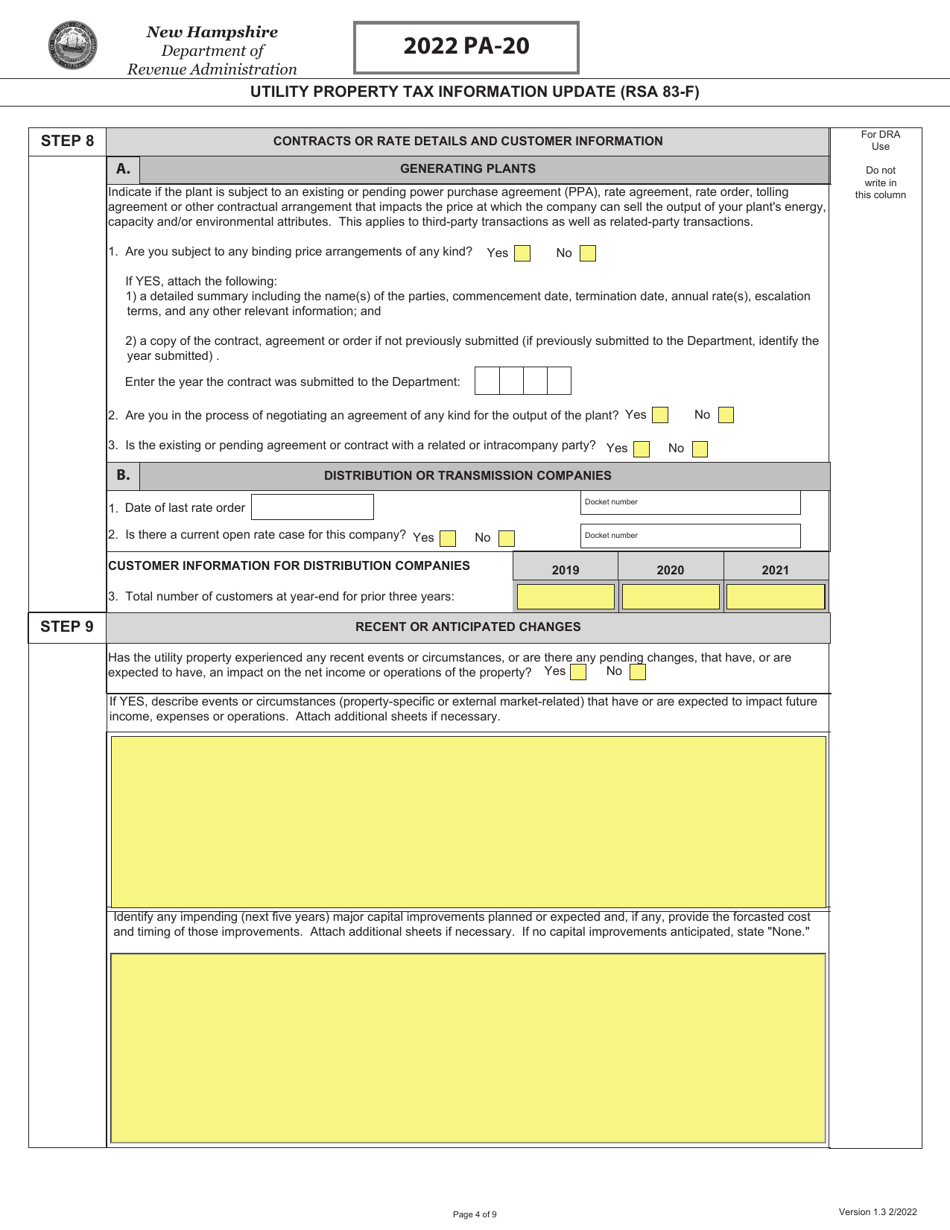 Form PA-20 Utility Property Tax Information Update (Rsa 83-f) - New Hampshire, Page 4