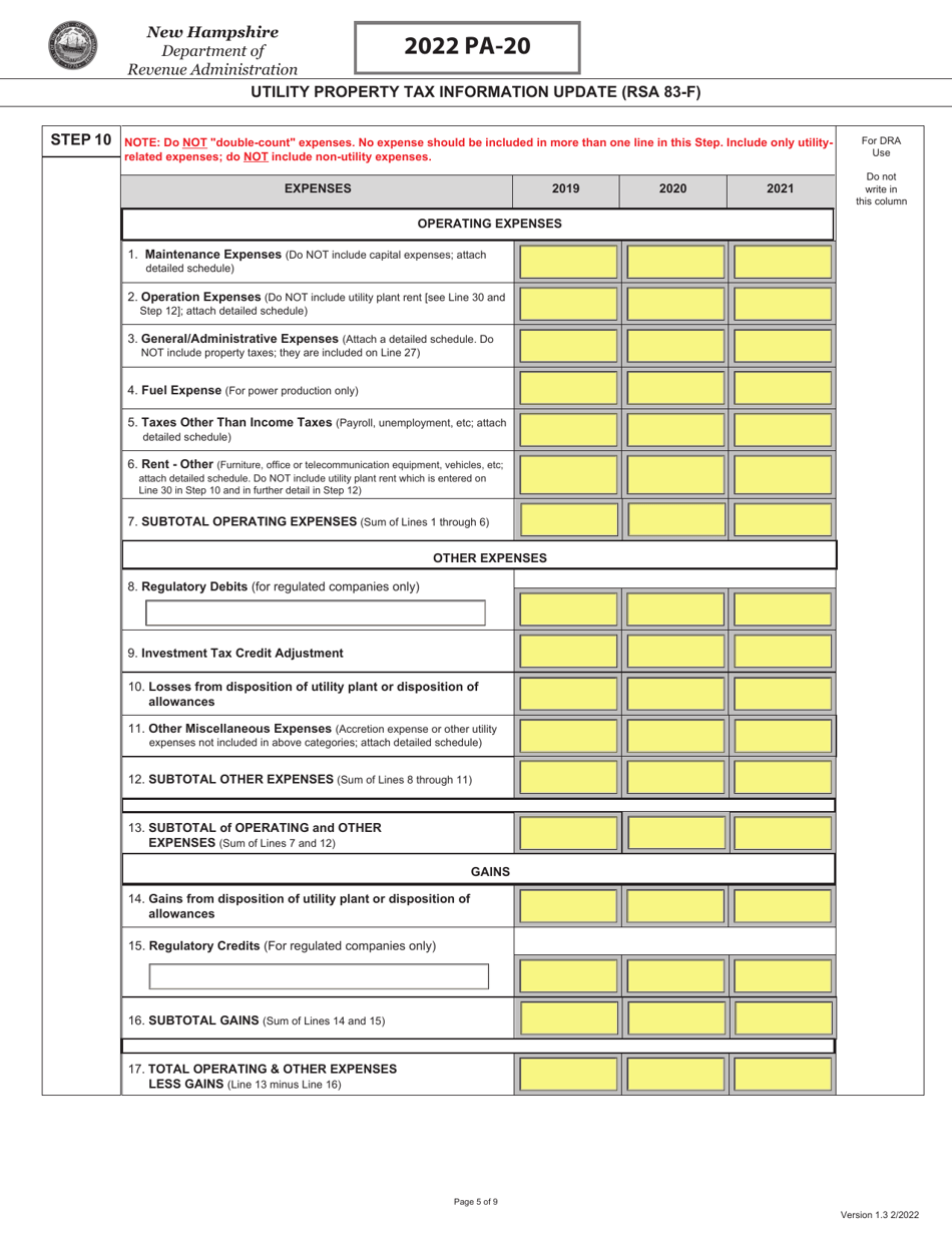 Form PA-20 Utility Property Tax Information Update (Rsa 83-f) - New Hampshire, Page 5