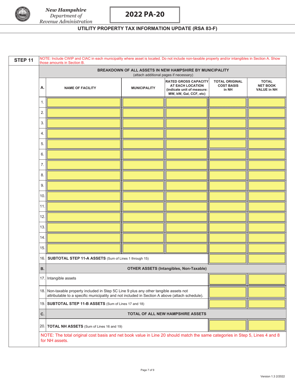 Form PA-20 Utility Property Tax Information Update (Rsa 83-f) - New Hampshire, Page 7