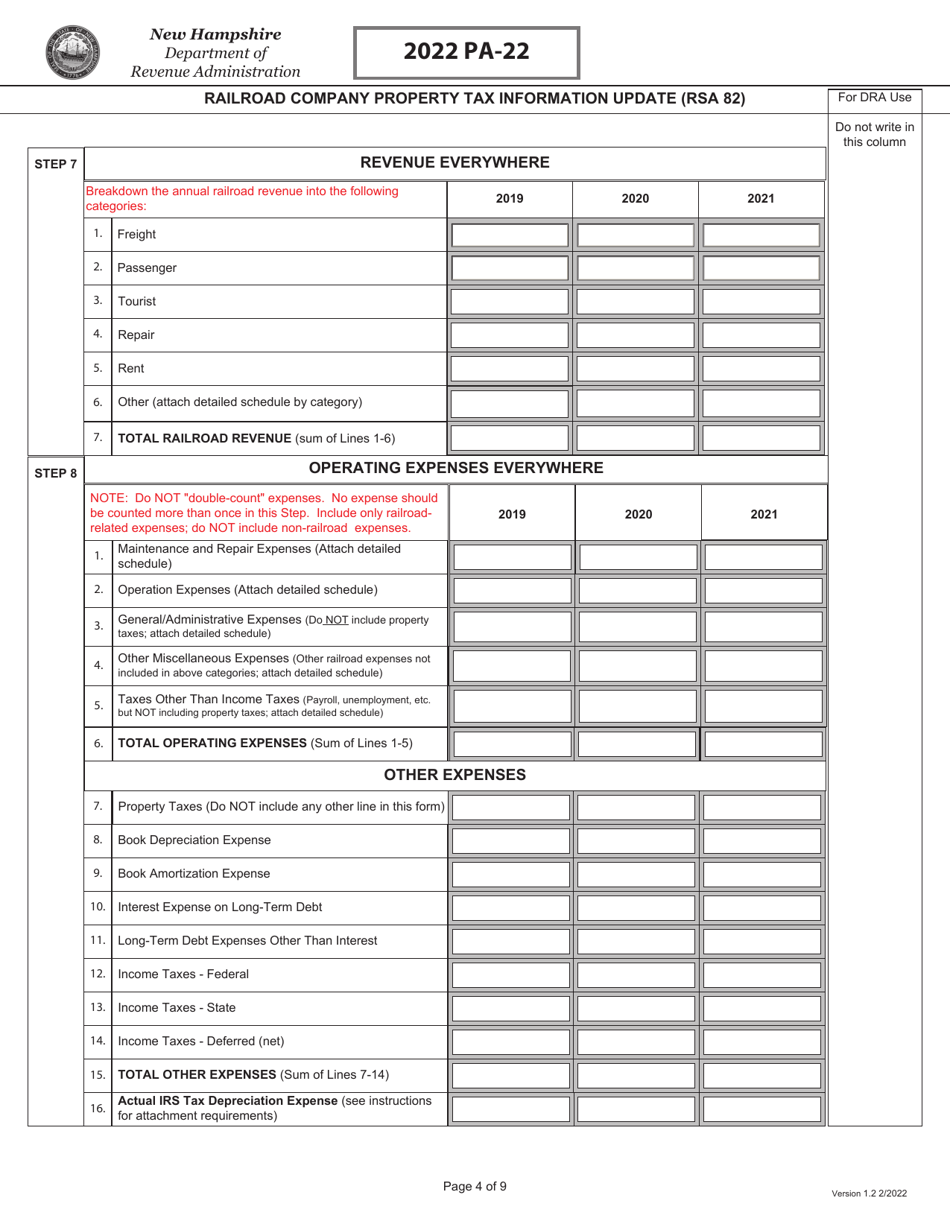 Form PA-22 Railroad Company Property Tax Information Update (Rsa 82) - New Hampshire, Page 4