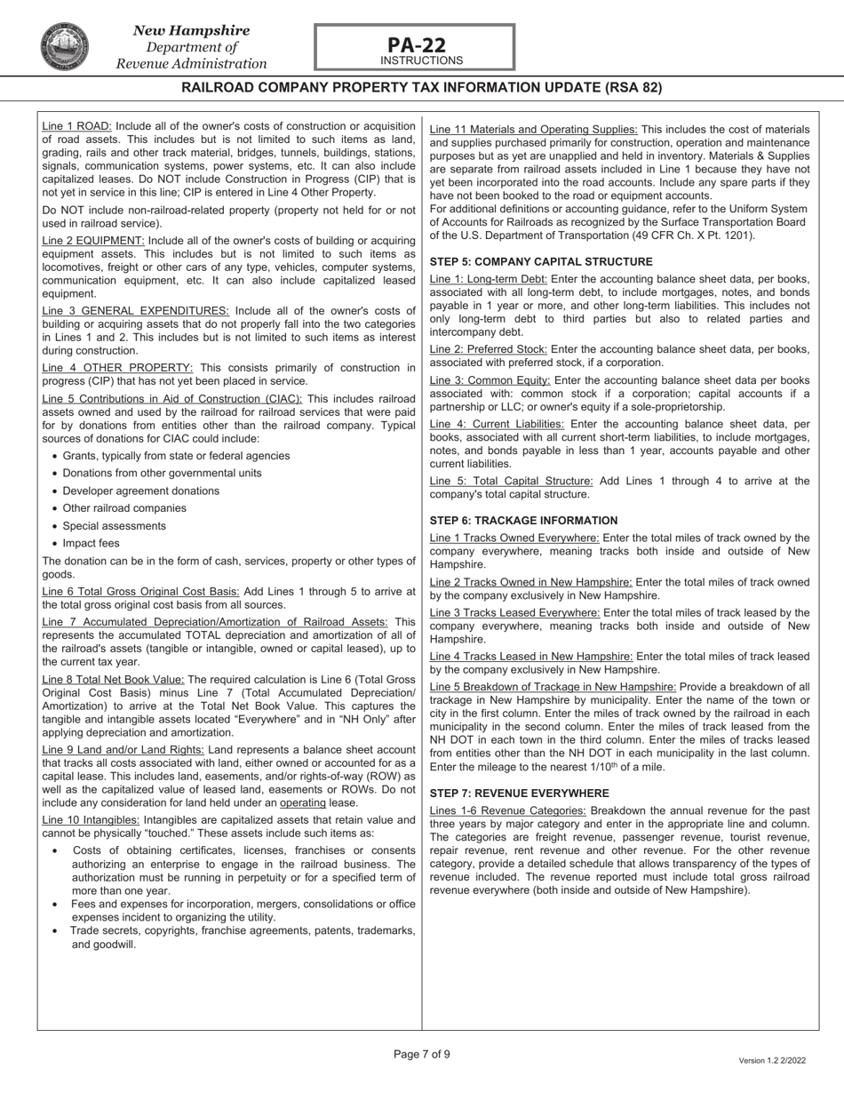 Form PA-22 Railroad Company Property Tax Information Update (Rsa 82) - New Hampshire, Page 7