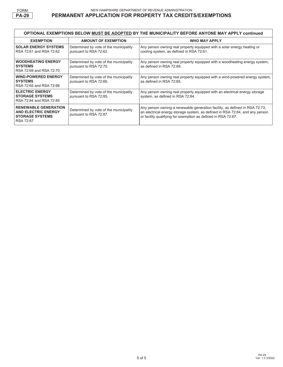 Form PA-29 Permanent Application for Property Tax Credits / Exemptions - New Hampshire, Page 5