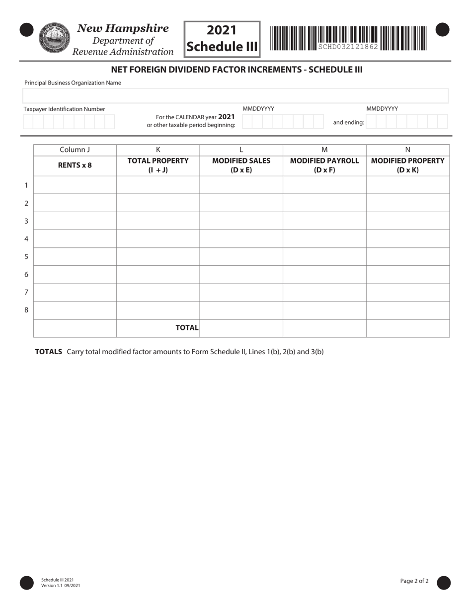 Schedule III Net Foreign Dividend Factor Increments - New Hampshire, Page 2