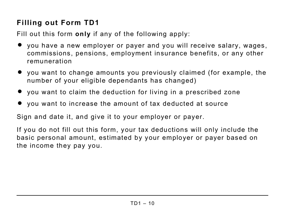 Form TD1 2022 Fill Out, Sign Online and Download Printable PDF