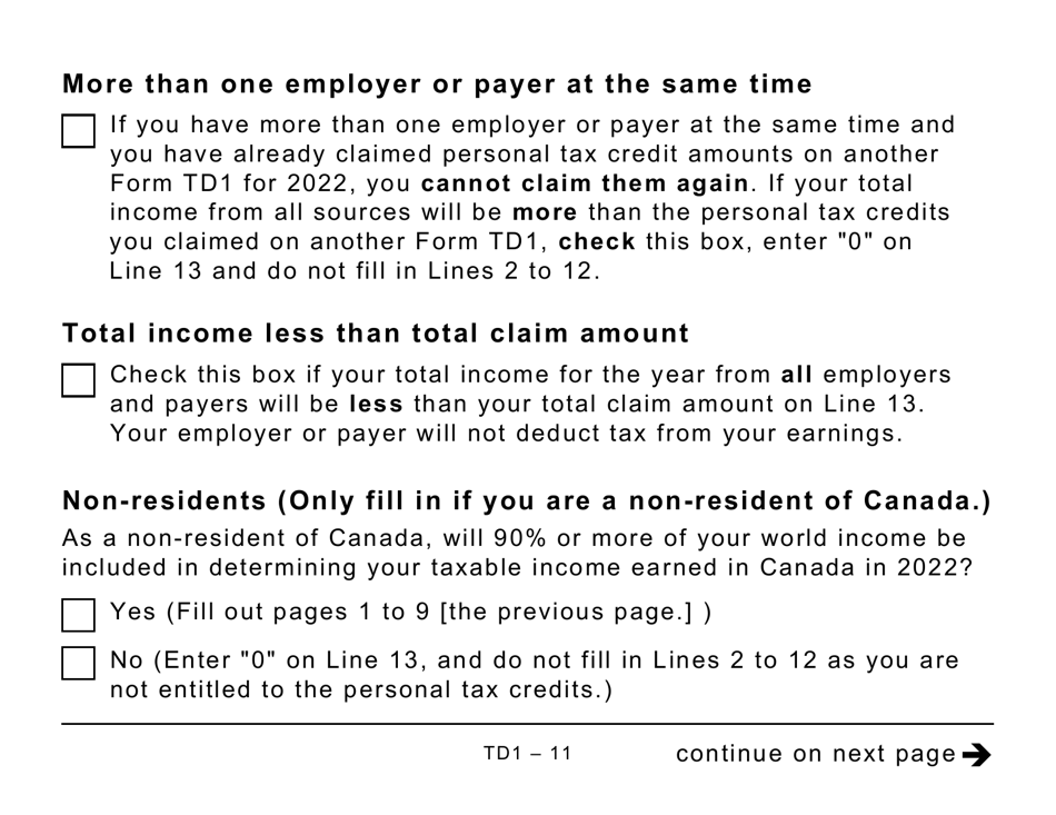 Form TD1 2022 Fill Out, Sign Online and Download Printable PDF