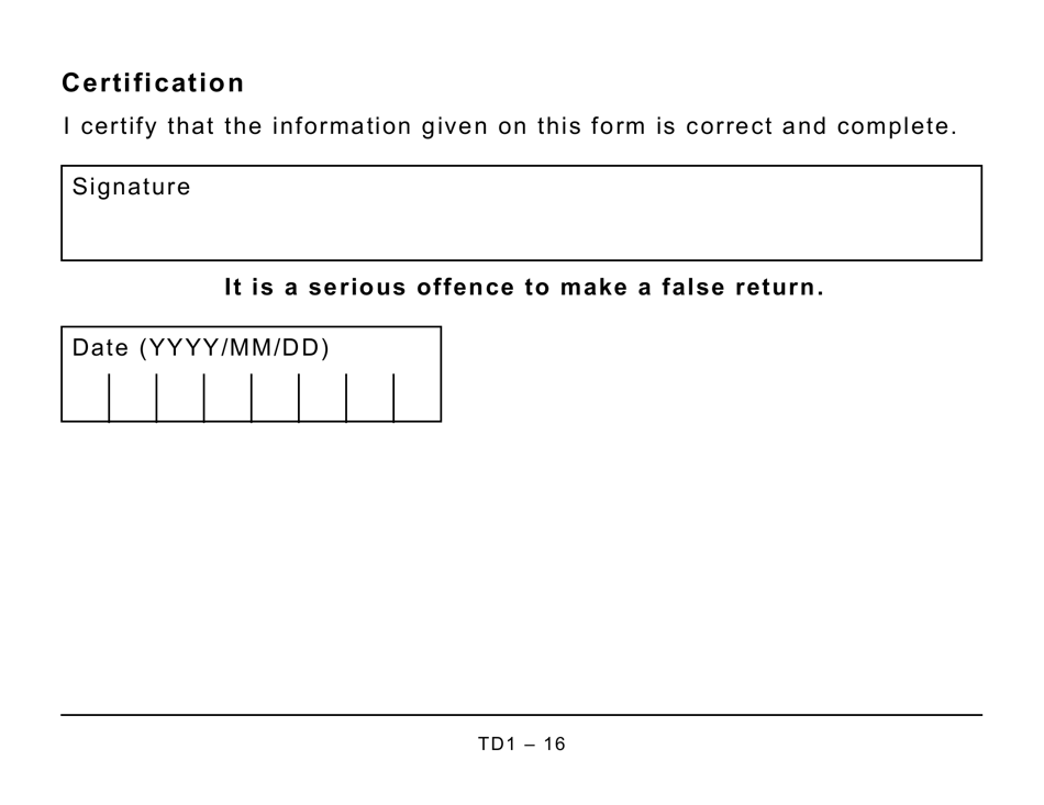 Form TD1 Personal Tax Credits Return - Large Print - Canada, Page 16