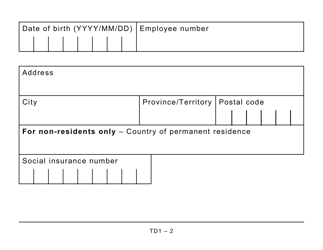 Form TD1 Personal Tax Credits Return - Large Print - Canada, Page 2