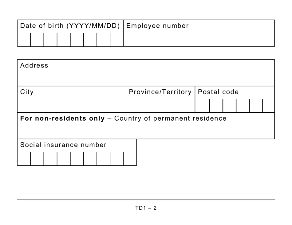 Form TD1   2022   Fill Out, Sign Online And Download Fillable PDF