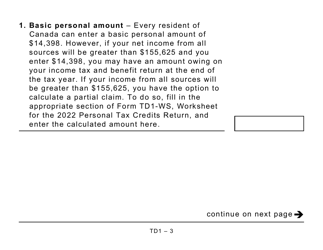 Form TD1 Personal Tax Credits Return - Large Print - Canada, Page 3