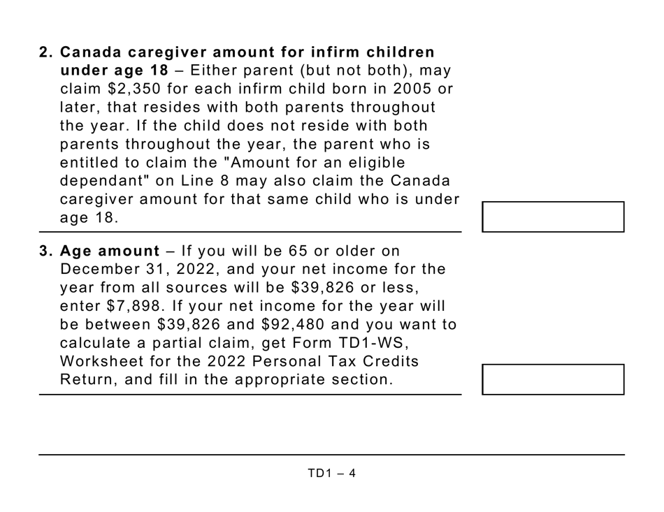 Form TD1 2022 Fill Out, Sign Online and Download Printable PDF