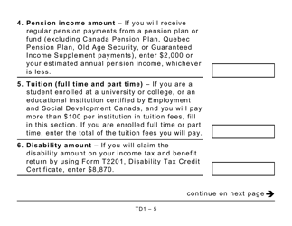 Form TD1 Personal Tax Credits Return - Large Print - Canada, Page 5