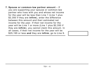 Form TD1 Personal Tax Credits Return - Large Print - Canada, Page 6