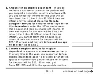 Form TD1 Personal Tax Credits Return - Large Print - Canada, Page 7