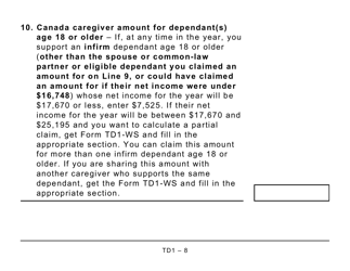 Form TD1 Personal Tax Credits Return - Large Print - Canada, Page 8