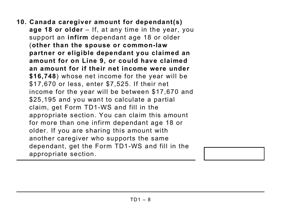 Form TD1 2022 Fill Out, Sign Online and Download Printable PDF