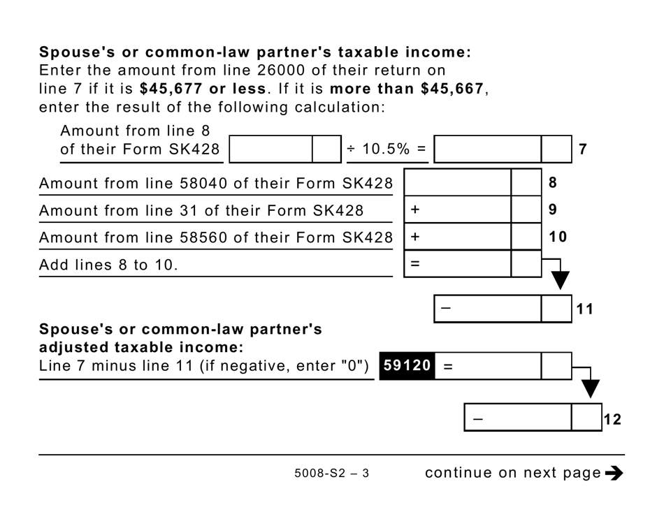 Form 5008-S2 Schedule SK(S2) Provincial Amounts Transferred From Your Spouse or Common-Law Partner - Large Print - Canada, Page 3