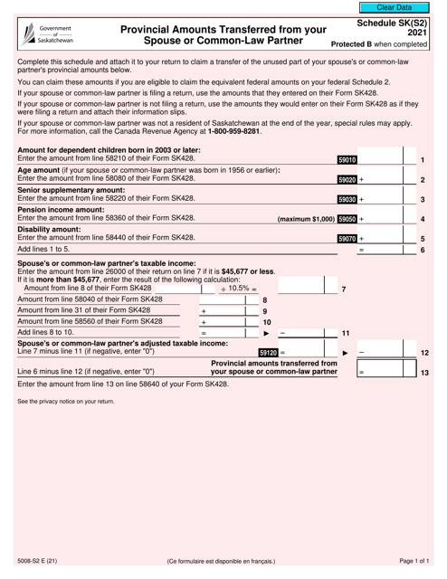 Form 5008-S2 Schedule SK(S2) 2021 Printable Pdf